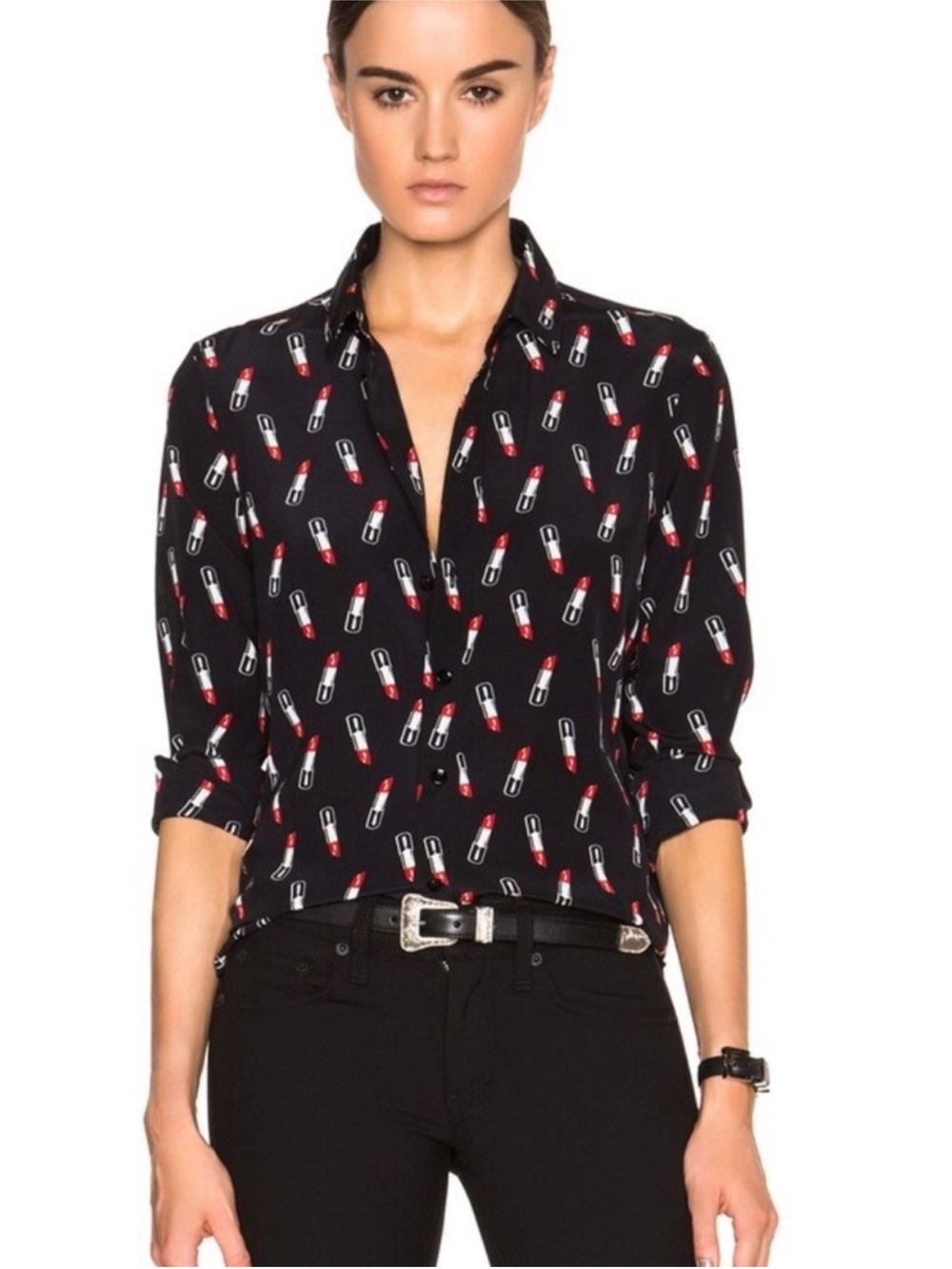Saint Laurent Lipstick Print Button-Up Shirt